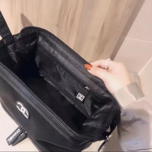 Authentic Chanel Black Nylon Makeup Bag New - Picture 2 of 5